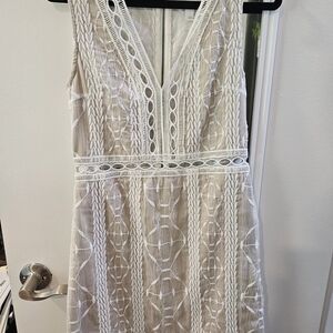 Dress Forum Cream and White Lace Midi Dress